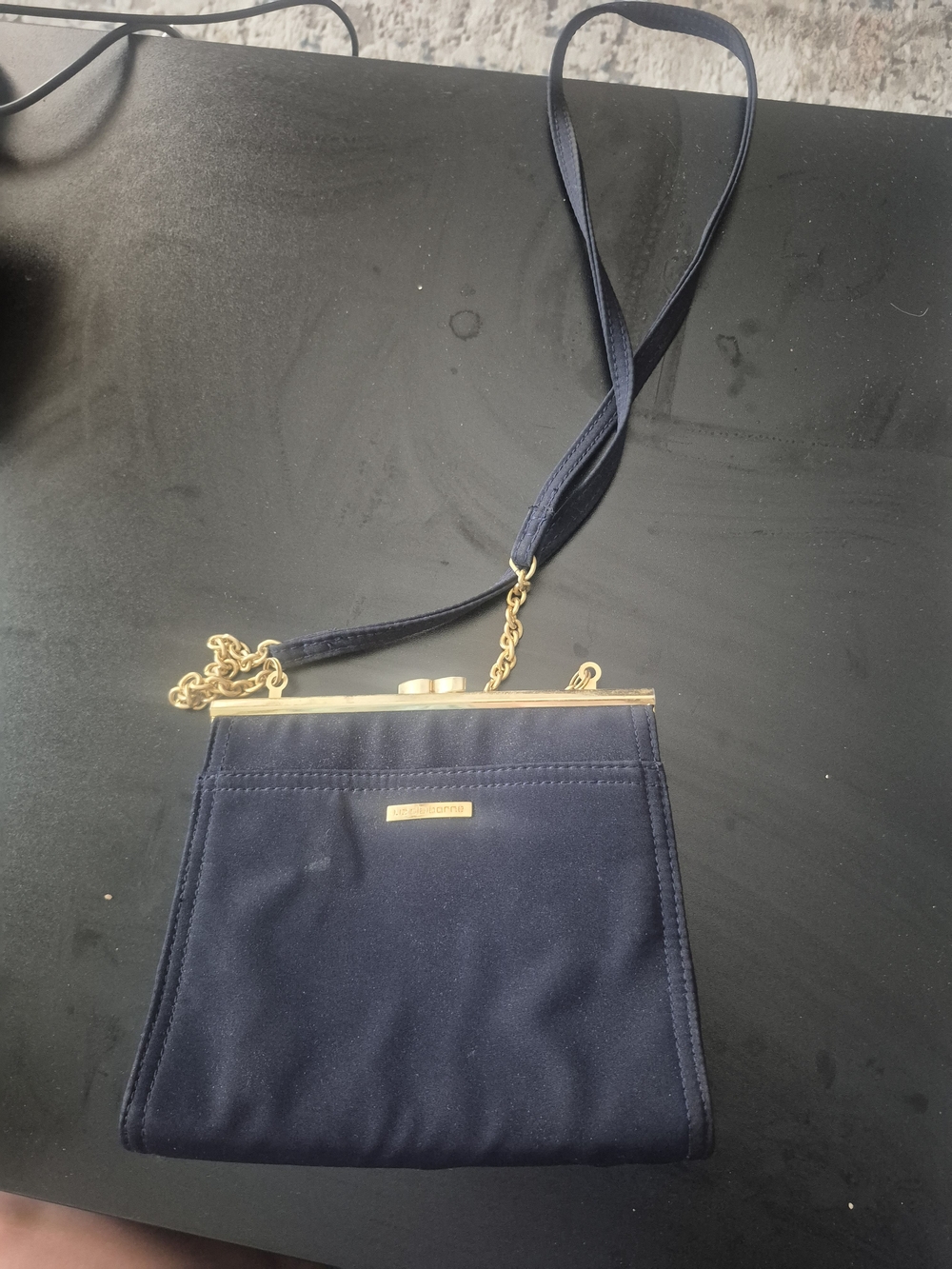 Vintage Liz Claiborne Navy Blue Crossbody Bag with Gold Hardware